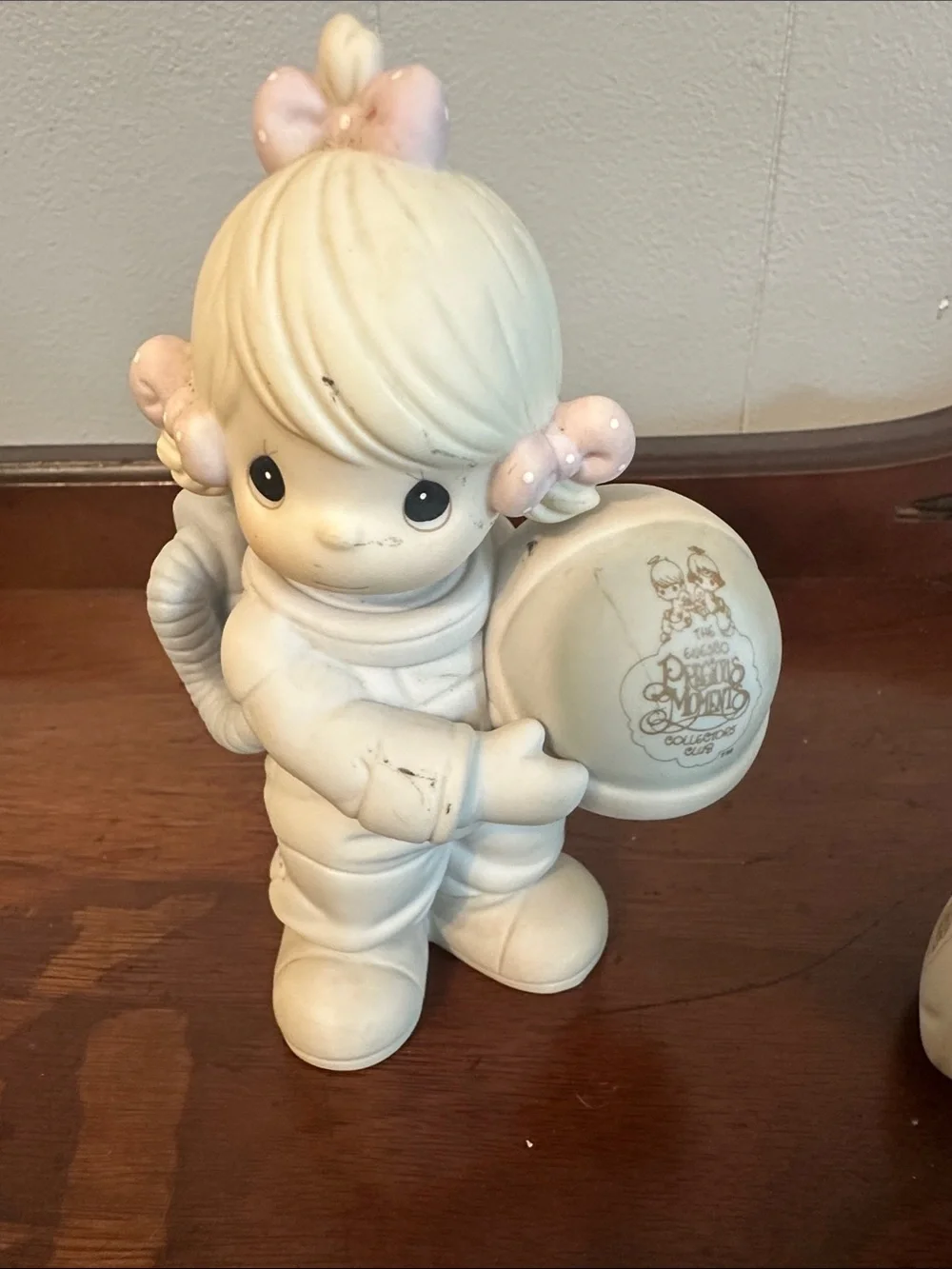 Precious Moments Cream Porcelain Girl Figurine with Pink Bows